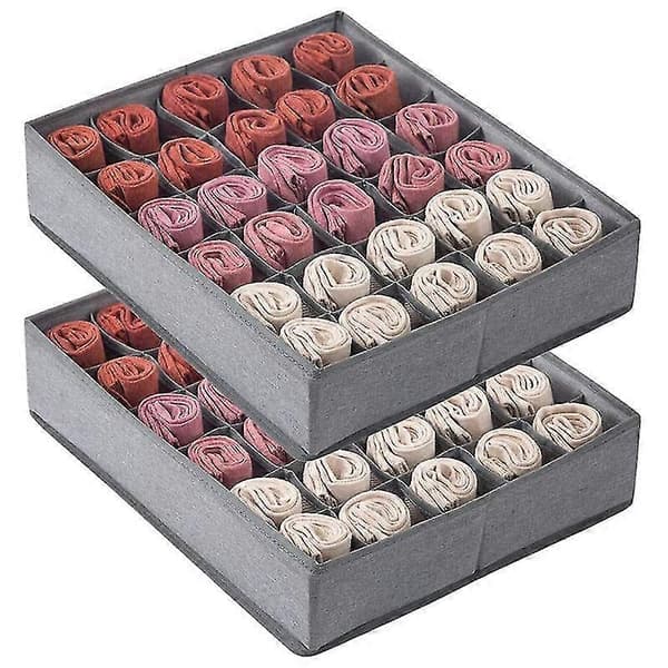 2-pack Sock and Underwear Drawer with Solid Bottom, 30 Compartments Closet Wardrobe Storage Boxes Di