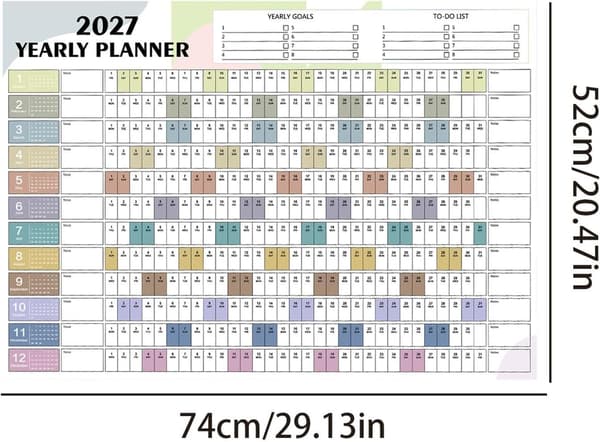 veggkalender 2027 - 12 måneder, dobbeltsidig, tykk planlegger, 100 g -