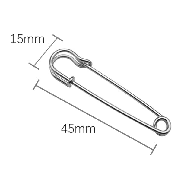 Fortykkede sikkerhedsnåle 45 mm, 50-pak sølv