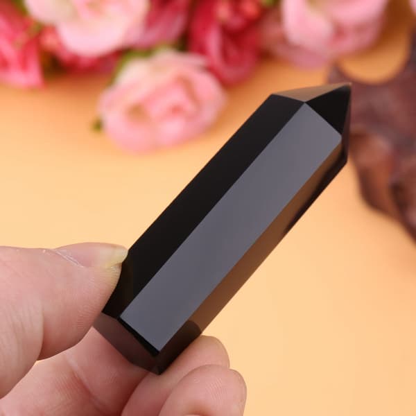 1 stk. Naturlig Sort Obsidian Krystal Sten Punkt Helende Hexagonal Stav Søjle