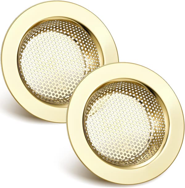 Sæt med 2 vaskesier i rustfrit stål, afløbsbeskytter i net, hårfanger, 11,2 cm (4,4 tommer) diameter.