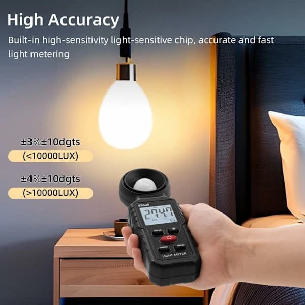 Digital Luxmeter, Lysmåling med 0,1-200.000 Lux, Bærbart Digitalt Omgivelseslysmålerområde Op til 200.000 Lux til LED-lys, Planter