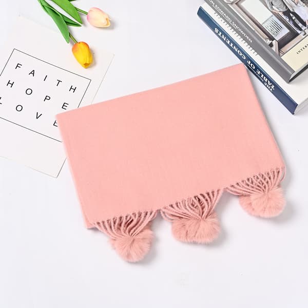 Cashmere-like Solid Color Scarf Warm Shawl 70 * 200cm (Pink Wool Ball T