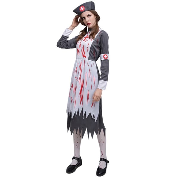 Halloween skräck sjuksköterska zombie hembiträde kostym (strumpor ingår ej)
