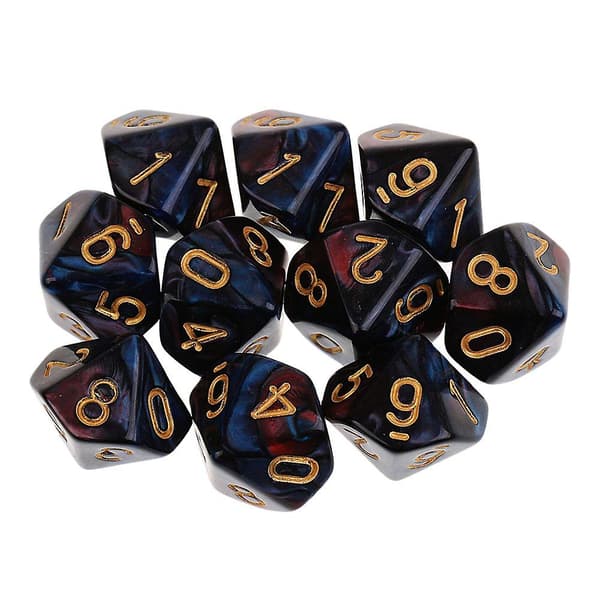 10 stk 10-sidige terninger D10 polyhedrale terninger for Dungeons and Dragons brettspill rød blå
