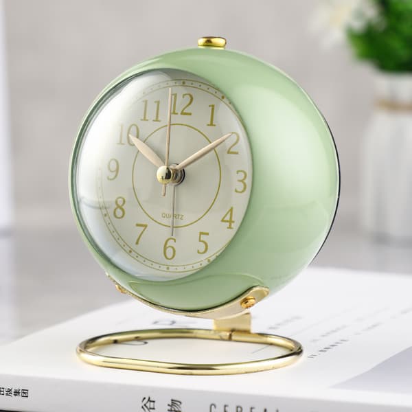 Creative Alarm Clock Ring Base Retro Bedside Clock Silent with Night Light Student Wind-up Alarm Clock