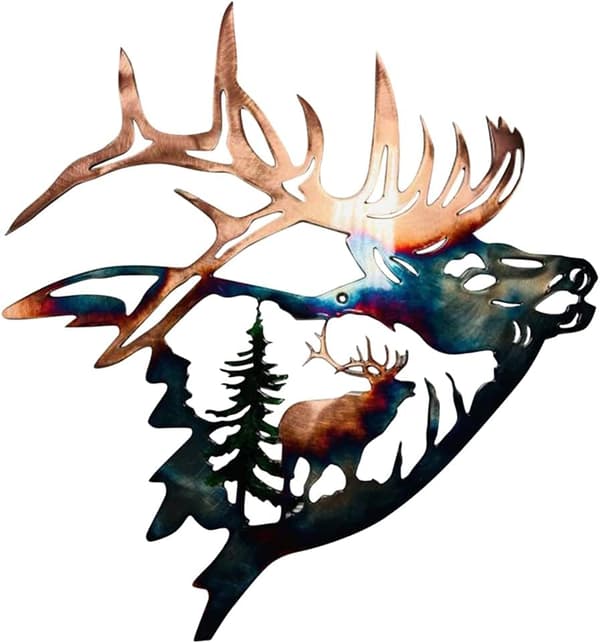 Garden Statue, Metal Wall Art Decor Moose in Tree Sculpture