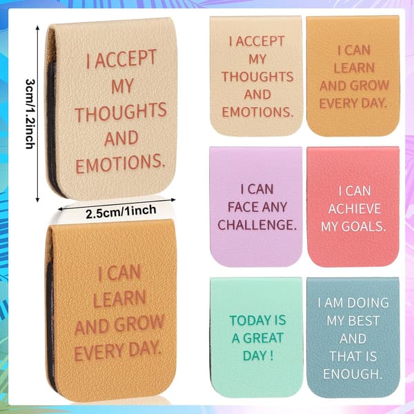 6 st magnetiska bokmärken i läder med inspirerande affirmationer