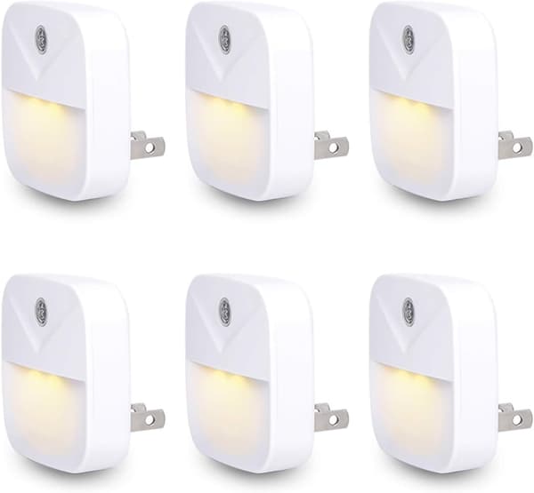 LED-nattlampe, varmhvit nattlampe, skumringssensor, seng