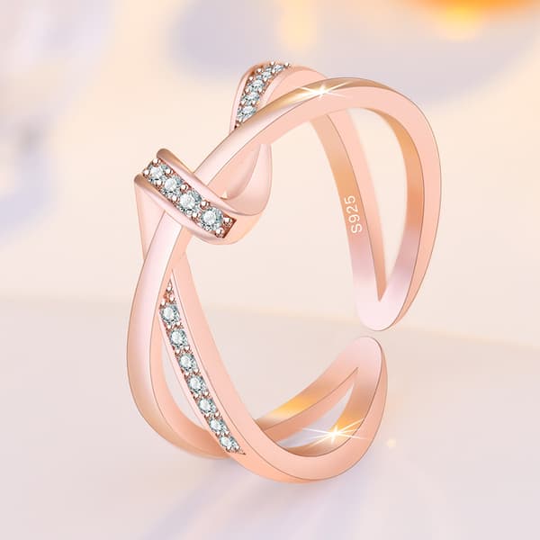 Ringar Crossover Ripple med Zirkonia Stenar Kubisk Bröllops Löftes Evighetsring Roséguld
