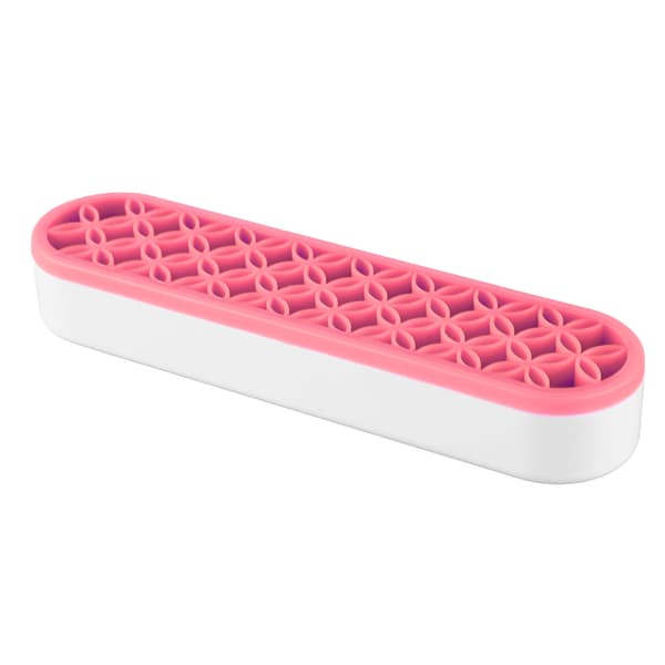 Silicone Makeup Brush Holder, Assorted Compartments, Lightweight, Durable, Stable Brush Storage Rack for Bedroom, Office Desk, Pink