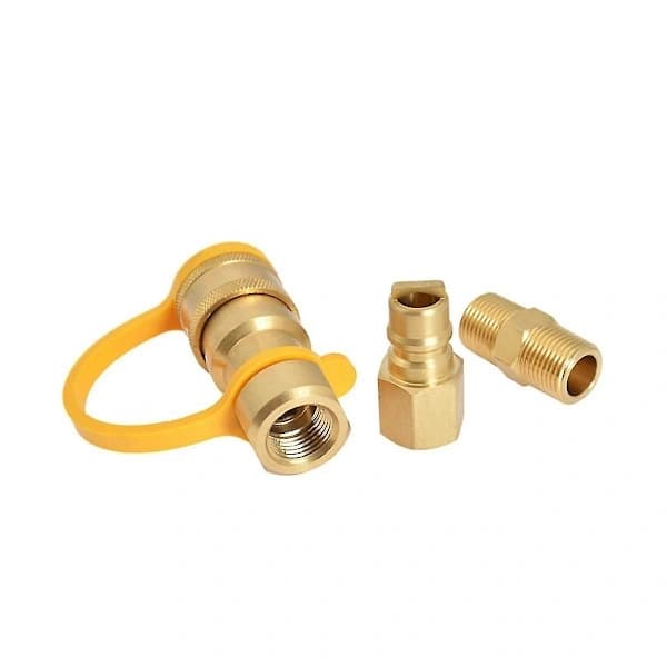 3/8 inch Gas Hose Adapter, Solid Brass Quick Connect with Auto Shut-Off for Natural Gas Grill, Gold