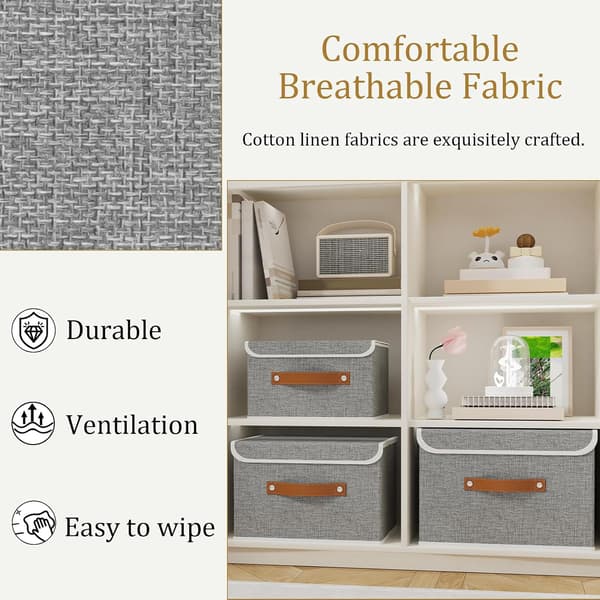 OUTBROS Foldable Storage Box with Lid, Large Linen Wardrobe Box, Baskets For Towels, Clothes, 38 x 25 x 25 cm (Grey, 1-pack)