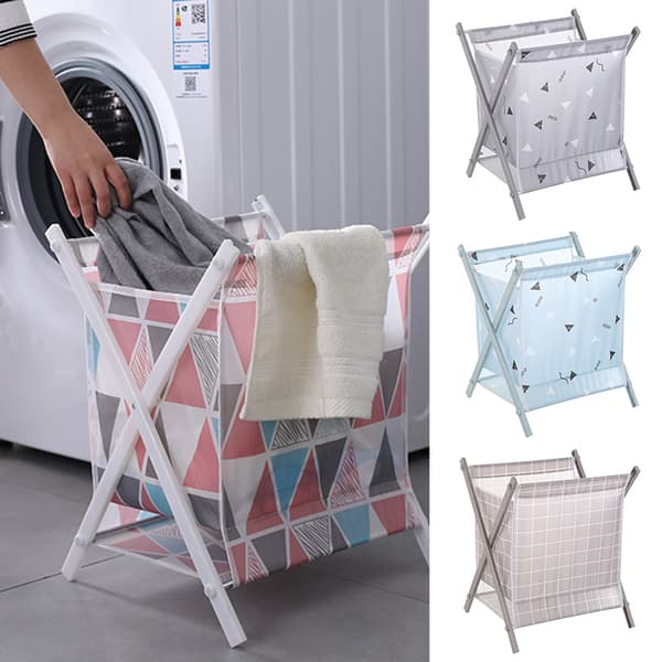 Foldable Portable Laundry Storage Basket Large Freestanding Clothes Hamper Storage for Home Checkered Checkered
