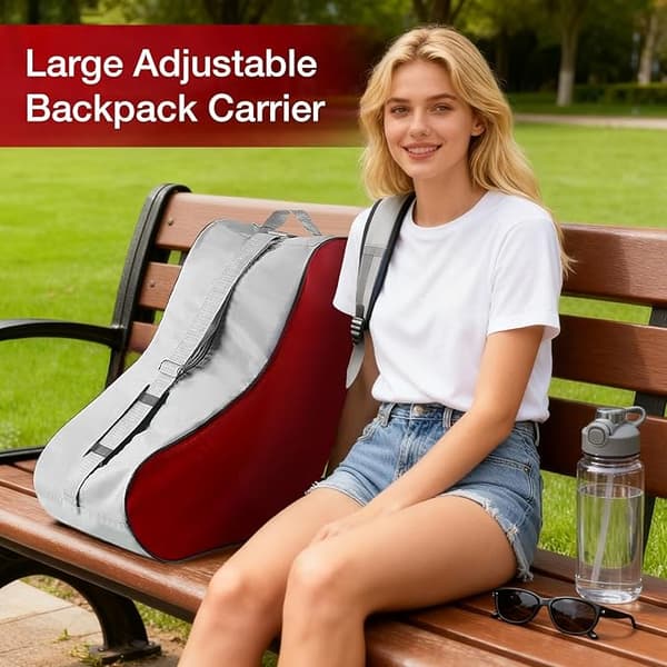 Roller Skate Bag - Portable Backpack Style Bag with Adjustable Shoulder Strap | Zipper Storage Bag, Holds Two Roller Skates red red