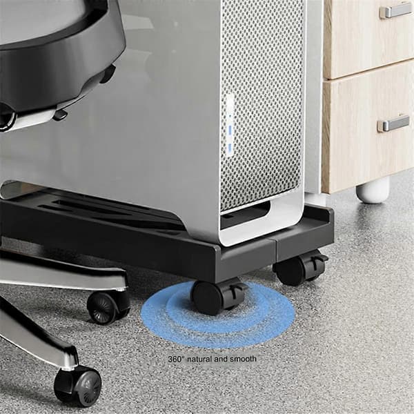 Justerbart mobilt CPU-stativ, ventileret computerkassestativ PC-kassestativ med 4 hjul, holder under skrivebordet