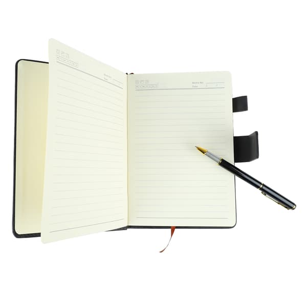 A5 Notebook PU Leather Cover Smooth Ink-Proof Thick Paper Lined Notebook with Pen Case for School Office Travel Black