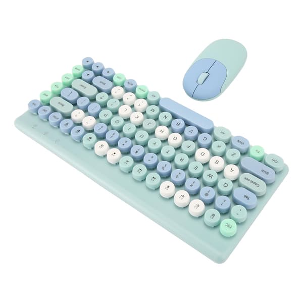 Wireless Keyboard and Mouse Retro Colorful Round Keycaps 86 Keys Keyboard with 2.4G Wireless Mouse for PC Laptop Blue