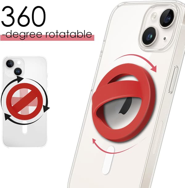 Magnetic Silicone Comfortable Ring Grip Cell Phone Holder, (MagSafe Compatible) Suitable for iPhone 15/14/13/12 Series (Apple Red)