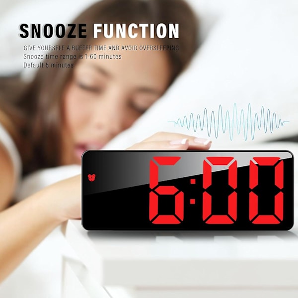 Digital väckarklocka, 6,7\" LED digital klocka sängväckarklocka morgonväckarklocka, röststyrning/icke-tickande/snooze/temperatur/datum justerbar