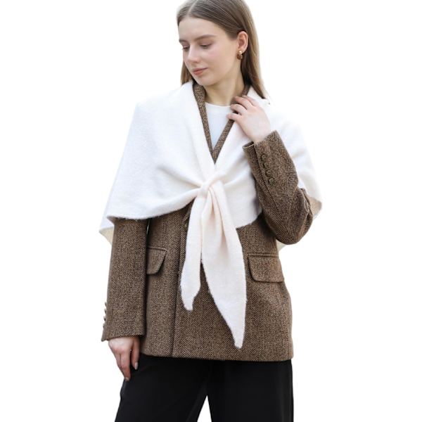 Women's Wool Blend Shawl Soft Warm Wrap Elegant Solid Color Scarf Cozy Scarves Shawls Triangle Solid White 5 - White 5