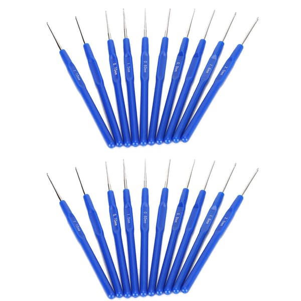 20 Pcs Crochet Hook Sweater Needle Blue Handle Yarn Weave Craft Knitting Tool Sewing Supplies