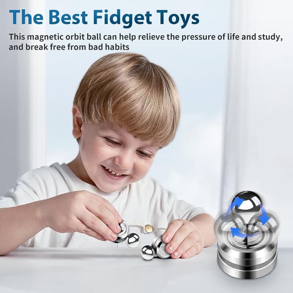 Magnetisk Orbit Fidget Spinner - 360° Metall Orbiter - ADHD Stresslindring för Alla (Silver)