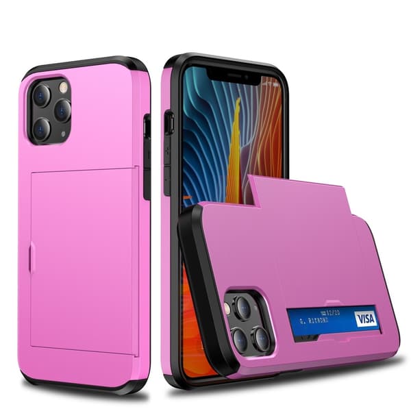 iPhone 12 / 12 Pro - Hybriddeksel med kortlomme - Rosa Pink Rosa