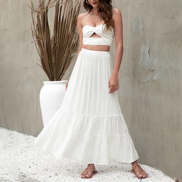 Women's A-line Long Skirt with Flowing Skirts White White XL