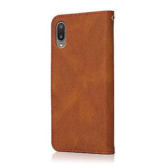 Leather Phone Case with Two-Tone Stitching for Samsung Galaxy A02 / M02 (Brown Red)