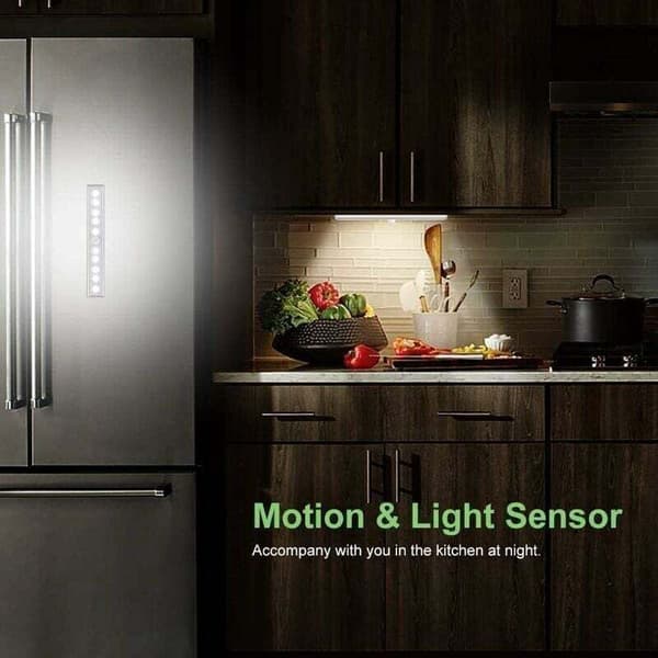 LED Motion Sensor Light 3-pack 10 LED Wireless Battery Operated with Adhesive Cabinet Lighting Compatible with Kitchen Wardrobe Stairs
