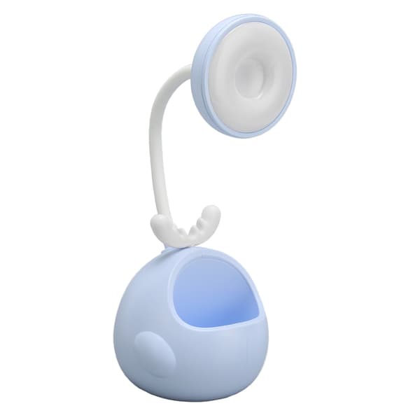 LED Table Lamp Flexible Hose Foldable Desk Lamp with Pen Holder USB Charging Cartoon Night Light Blue