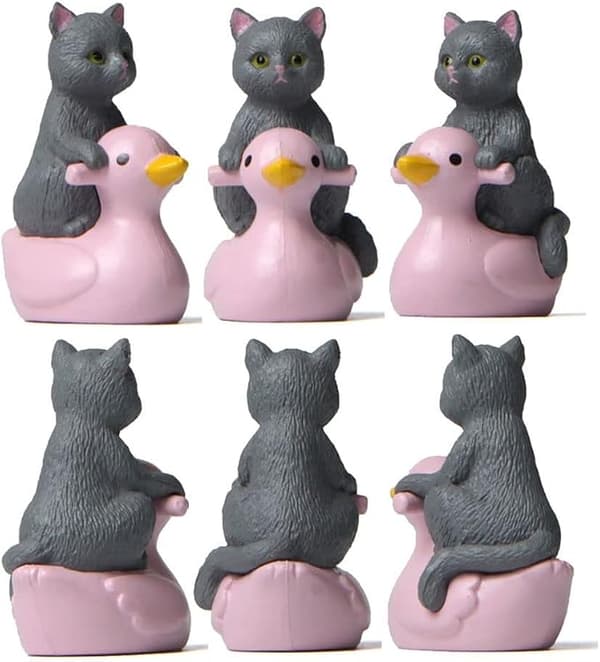 Lille siddende lyserød and kattefigur ornament til hjemmebørn pædagogisk legetøj (sort)