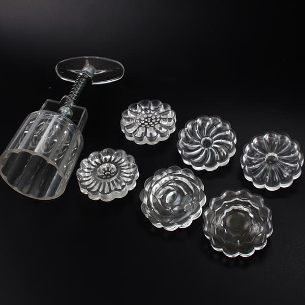 Cake Mold, 6 Styles 3D Hand Press Flower Shaped Transparent Fondant Mooncake Mold Cake Decorating Tool