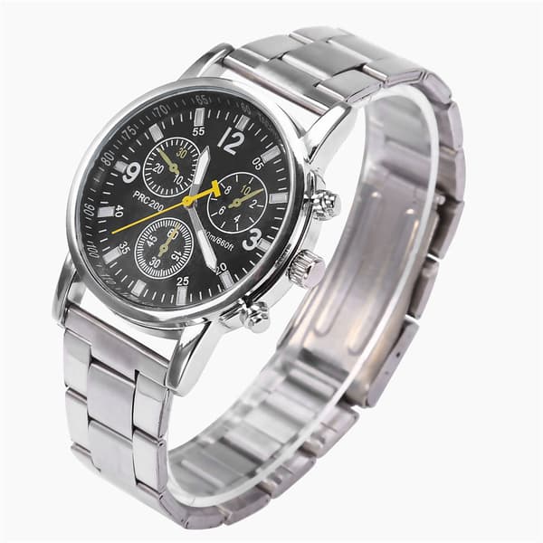 Herre Analog Ur Rustfrit Stål Armbånd Legeringskasse Armbåndsur (Sort)