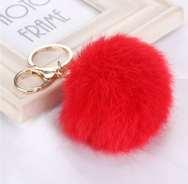 1 stk rød dame kunstig pels fluffy bold nøglering nøgleholder håndtaske_OF