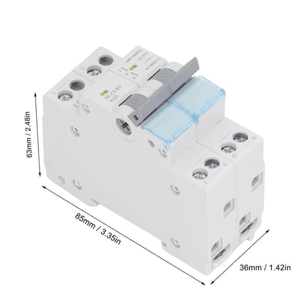 230VAC 63A Manual Dual Power Transfer Switch 35mm DIN Rail Single Sided Interlock Breaker 2P