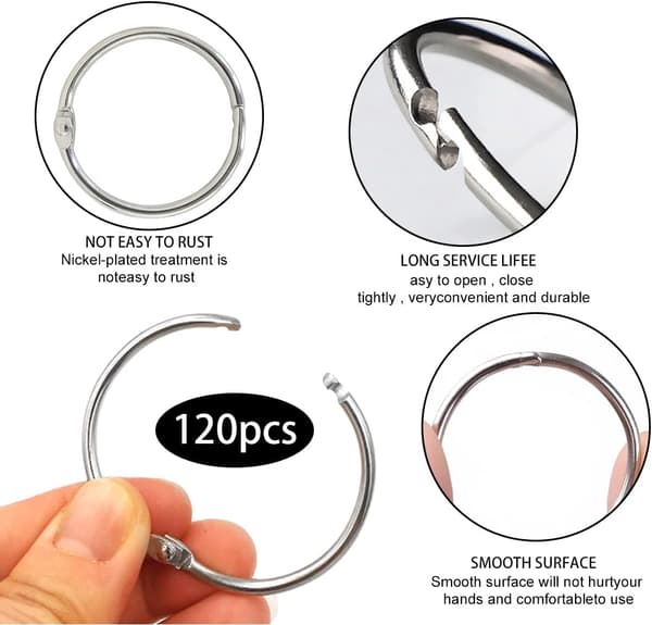 120 stk. bogringe, ringbindsringe, løsbladsringe til notesbog, scrapbog, bogbind, DIY nøgleringe (20mm-120 stk.)