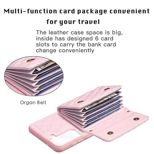 Vandret pung etui i rombe læder til Samsung Galaxy S21 FE 5G Pink Pink