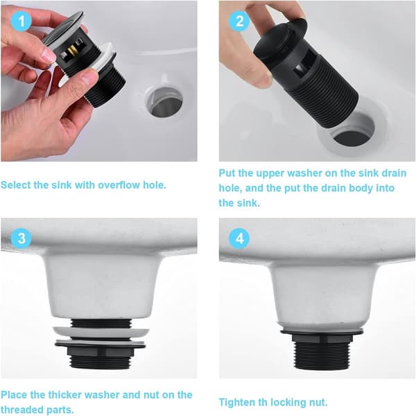 Sink drain with overflow, universal sink drain, pop-up drain with overflow, matte black