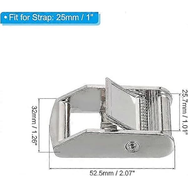 Stroppspenne, 5-pakning Metall Cam Spenner Fester 5,26 cm for 25 mm Stropper, Sølv
