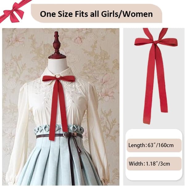 Skjerf for kvinner, ensfarget satengbånd, slips, halstørkle, tilbehør til bryllup, cosplay, fest, rød - Red
