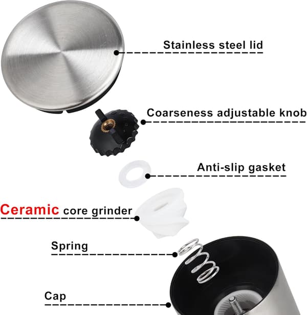 Pepper mill with adjustable coarseness, stainless steel grinder for salt and pepper