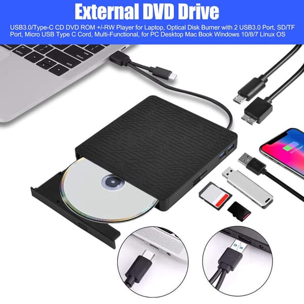 Ekstern Blu-ray-drev, USB 3.0 Type-C CD DVD-brænder med 3D Blu-ray-afspiller, Multifunktionelt eksternt DVD-drev til bærbar computer MacBook Air