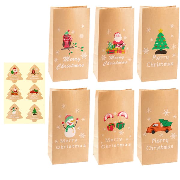 6 st Kraftpapperspåsar Julklappspresent God Jul Papperspåse