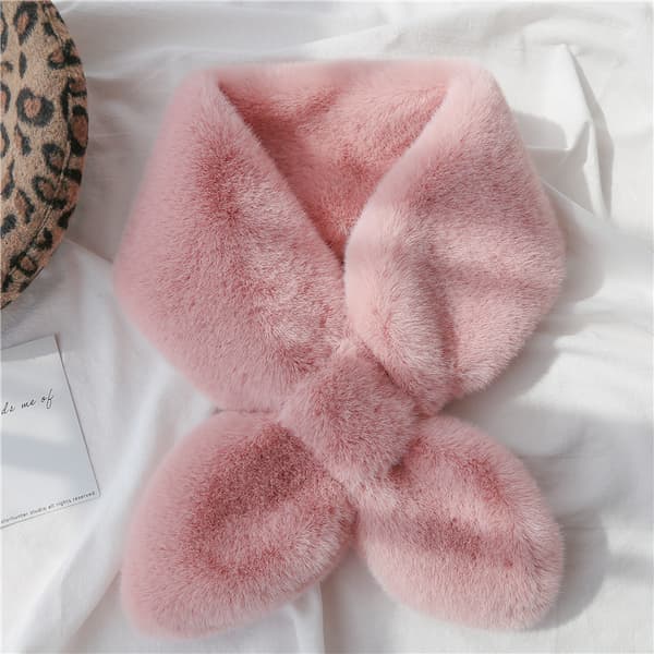 #1PC Vinter ensfarget plysj varmt skjerf, rosa#