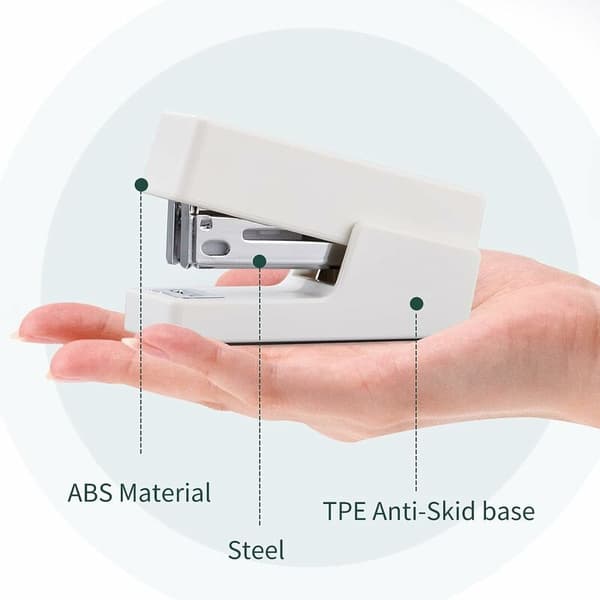Mini stiftemaskin, 20-arks kontorstiftemaskin med 1 boks standardstifter, hvit