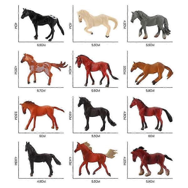 12-delt Mini Hest Legetøjssæt - Realistiske PVC Dyrefigurer til Børns Læringsspil