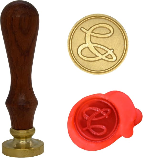Voksseglstempel bokstav A-Z, alfabet initialseglstempel for jule- og takkekort, bryllupsinvitasjon W-S-2 (bokstav C)
