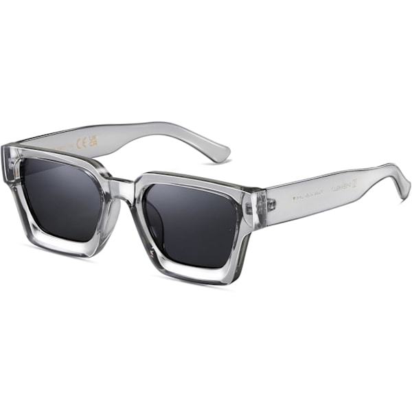 Retro Square Sunglasses for Men Women Trendy Thick Rectangular Chunky Frames Black Lenses